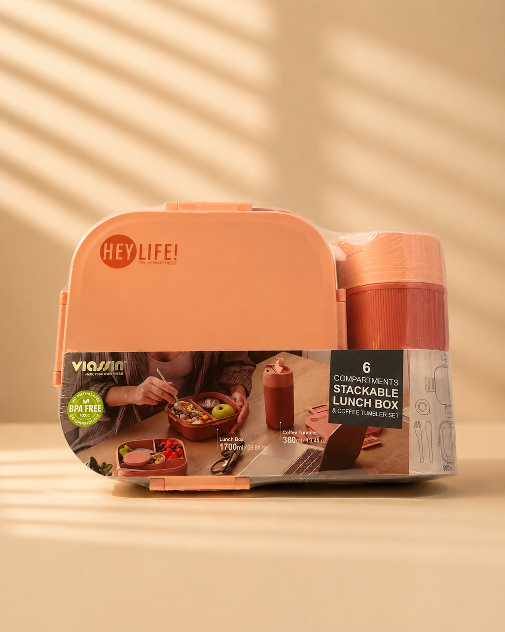Hey Life! BPA-Free Lunch Box & Coffee Tumbler Set – 6 Compartments | Viassin