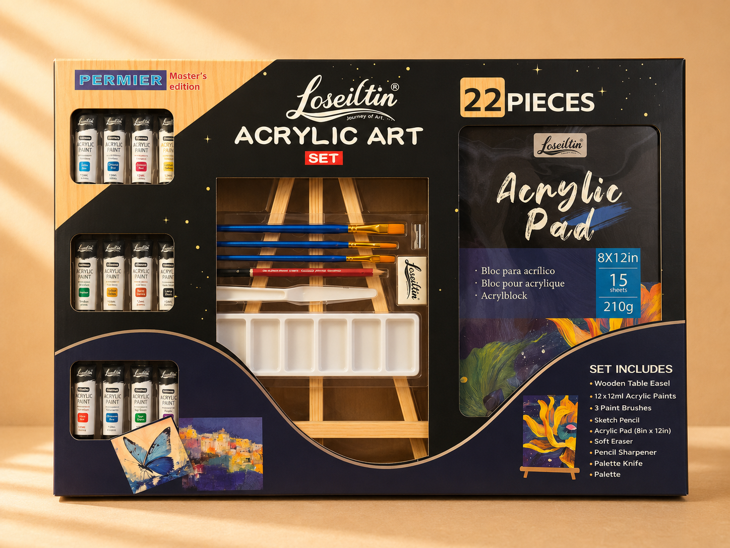 Loseiltin 22-Piece Acrylic Paint Set – Complete Beginner Art Kit with Easel
