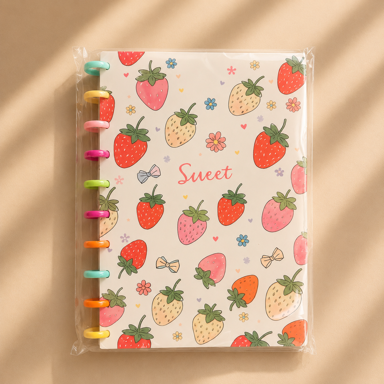 Sweet Strawberry Disc-Bound Notebook with rainbow rings