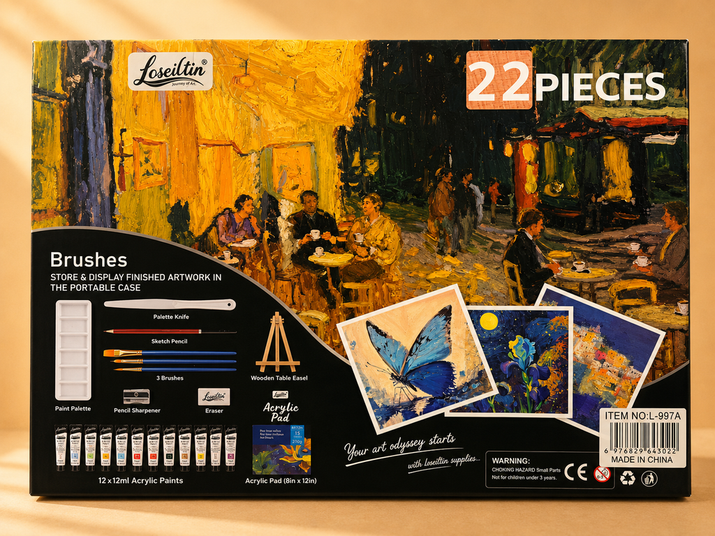 Loseiltin 22-Piece Acrylic Paint Set – Complete Beginner Art Kit with Easel