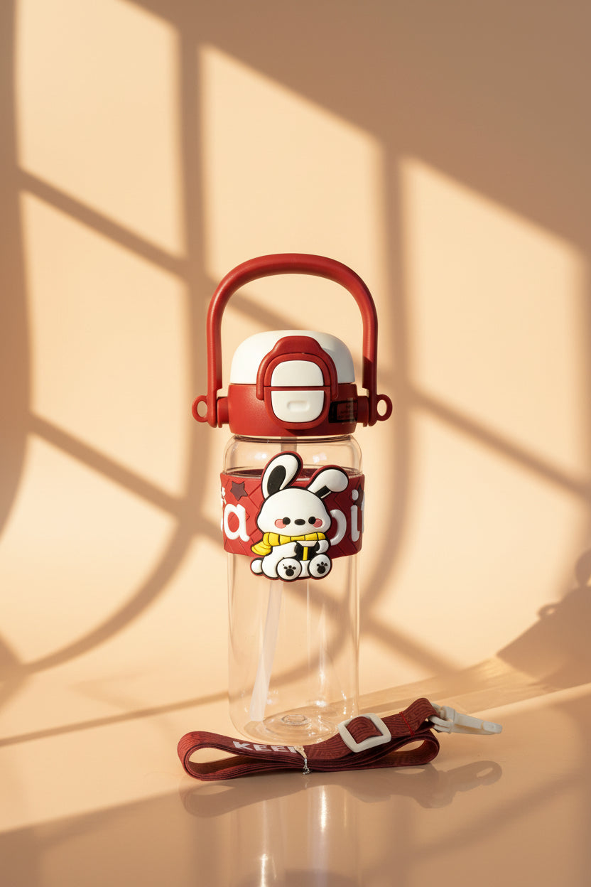 Kids Character Water Bottle with Shoulder Strap – Large Cute Bottle