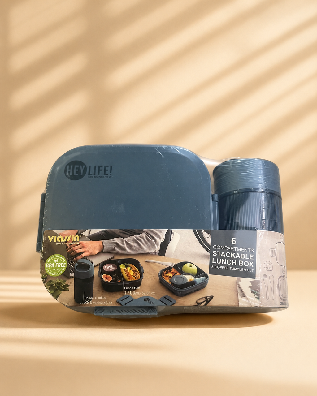 Hey Life! BPA-Free Lunch Box & Coffee Tumbler Set – 6 Compartments | Viassin