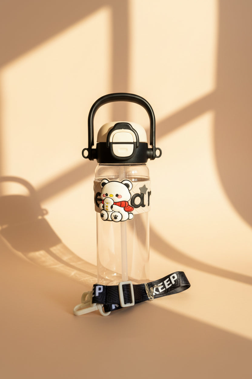 Kids Character Water Bottle with Shoulder Strap – Large Cute Bottle