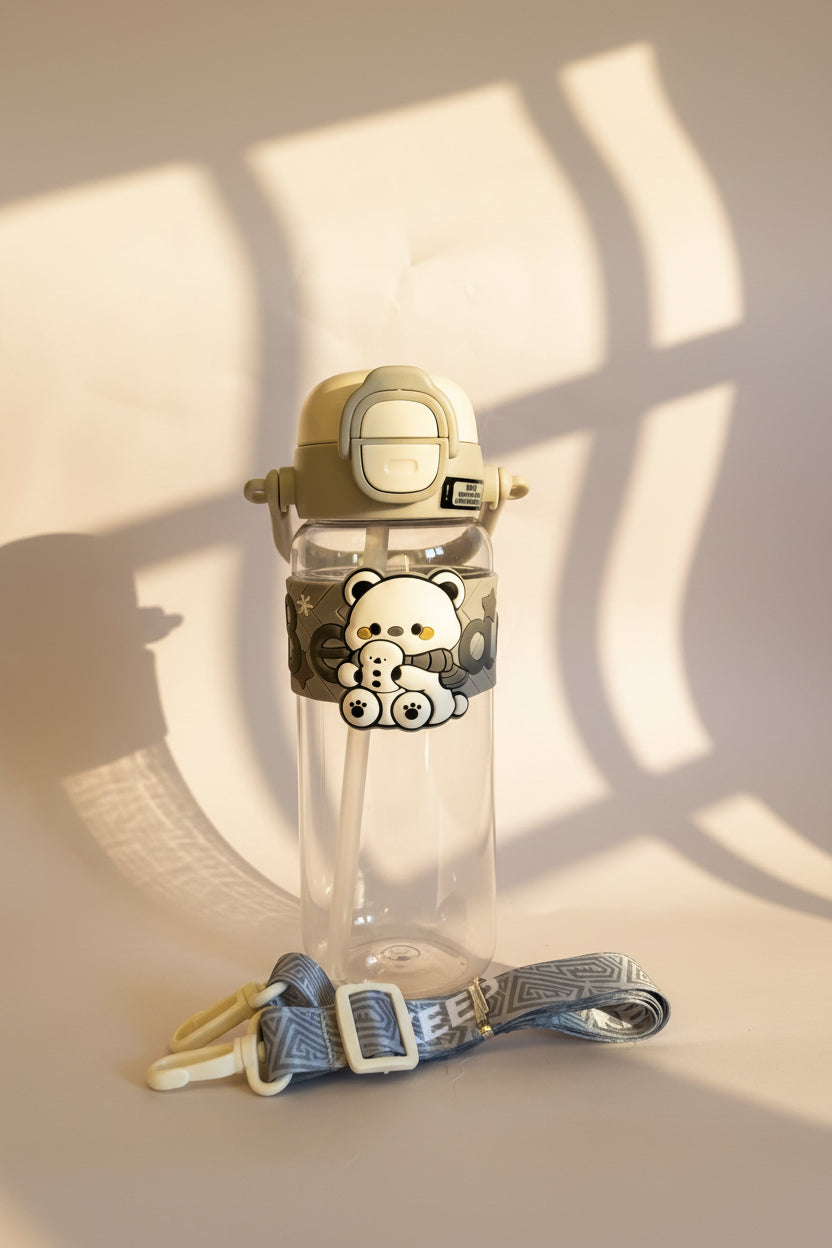 Kids Character Water Bottle with Shoulder Strap – Large Cute Bottle