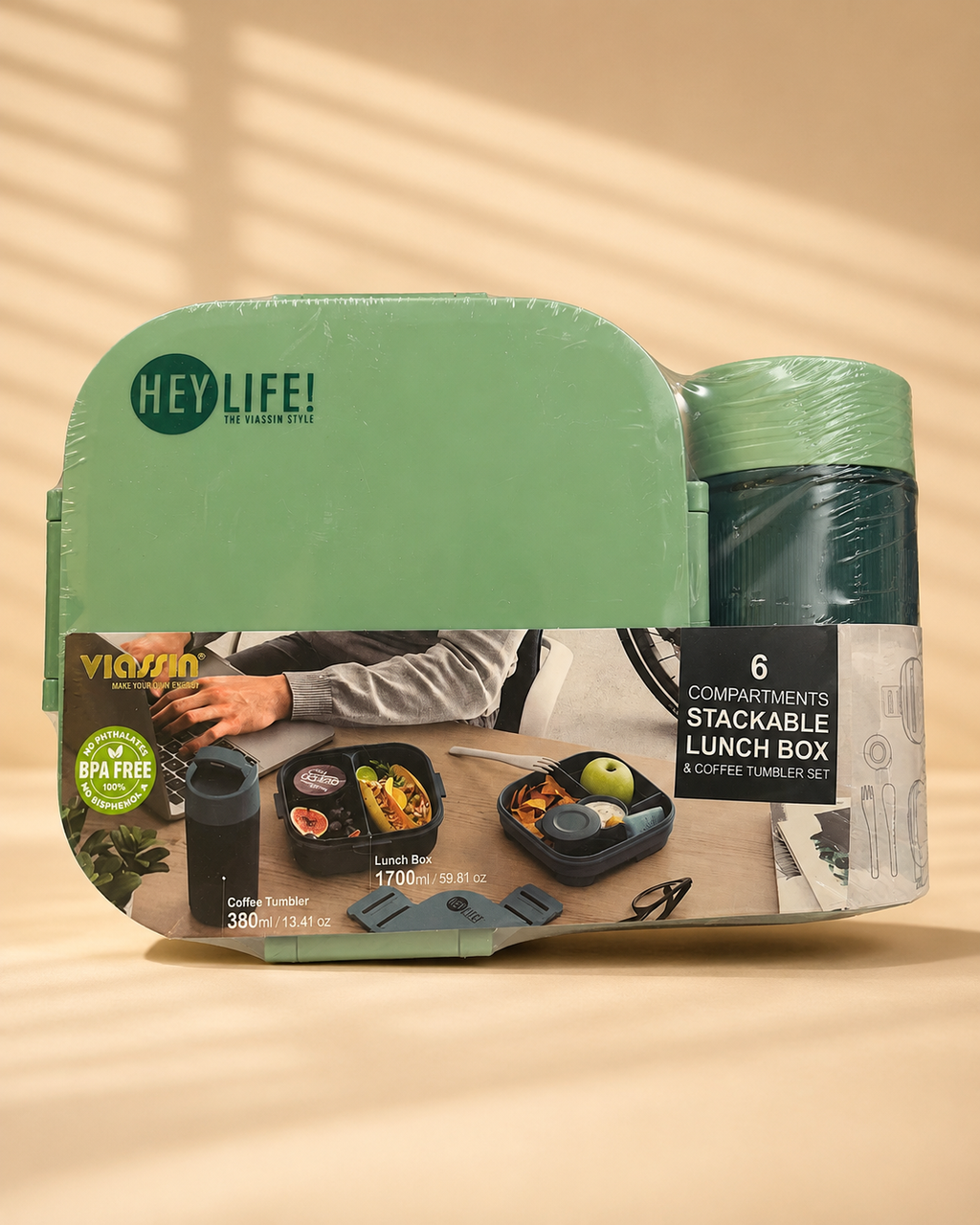 Hey Life! BPA-Free Lunch Box & Coffee Tumbler Set – 6 Compartments | Viassin