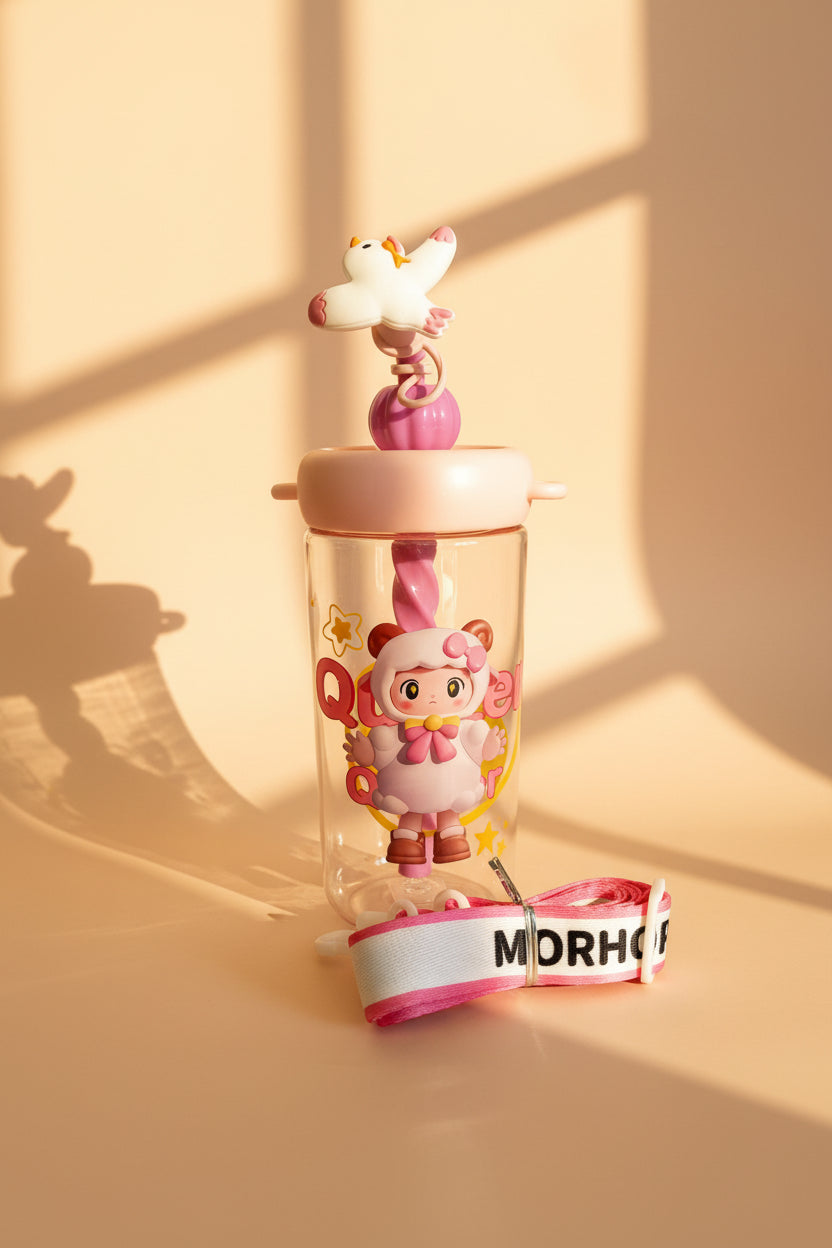 Morhope Kids Water Bottle with Lanyard Strap – Character Print Bottle