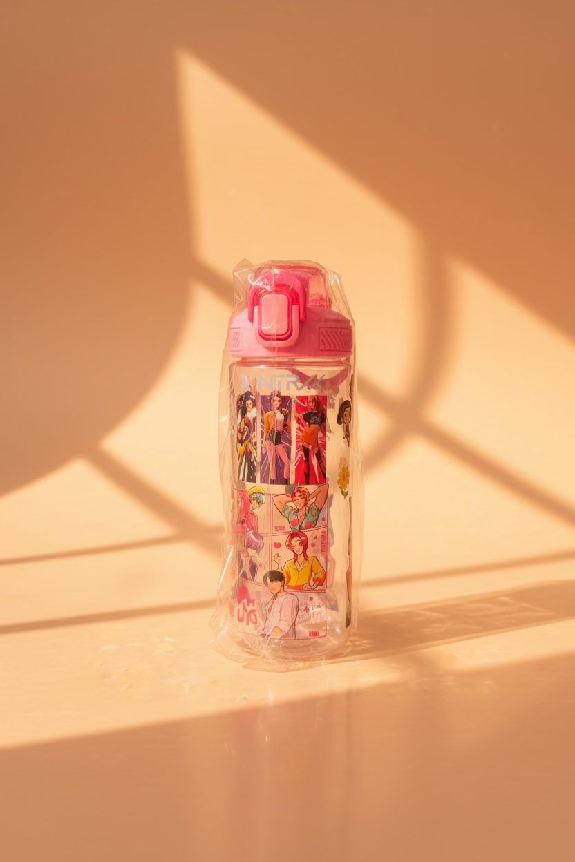 Kids Princess Water Bottle – Flip-Top Plastic Bottle with Carry Handle