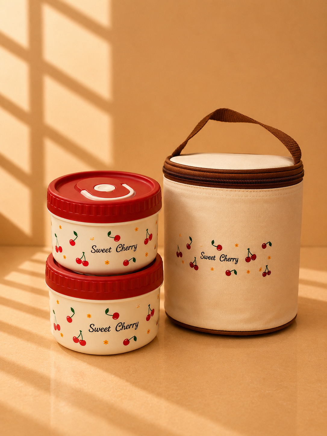 Sweet Cherry Stackable Lunch Box Set – 2 Containers + Insulated Carry Bag