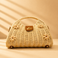 Woven Straw Bag with Shell Flower Embellishments – Summer Beach Handbag