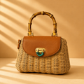 Woven Straw Bag with Bamboo Handle – Structured Summer Handbag