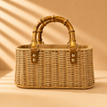 Woven Seagrass Tote Bag with Double Bamboo Handles – Open Top Summer Basket Bag