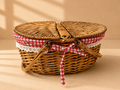 Wicker Picnic Basket – Oval Rattan Basket with Red Gingham Lining & Bow | Medium & Large
