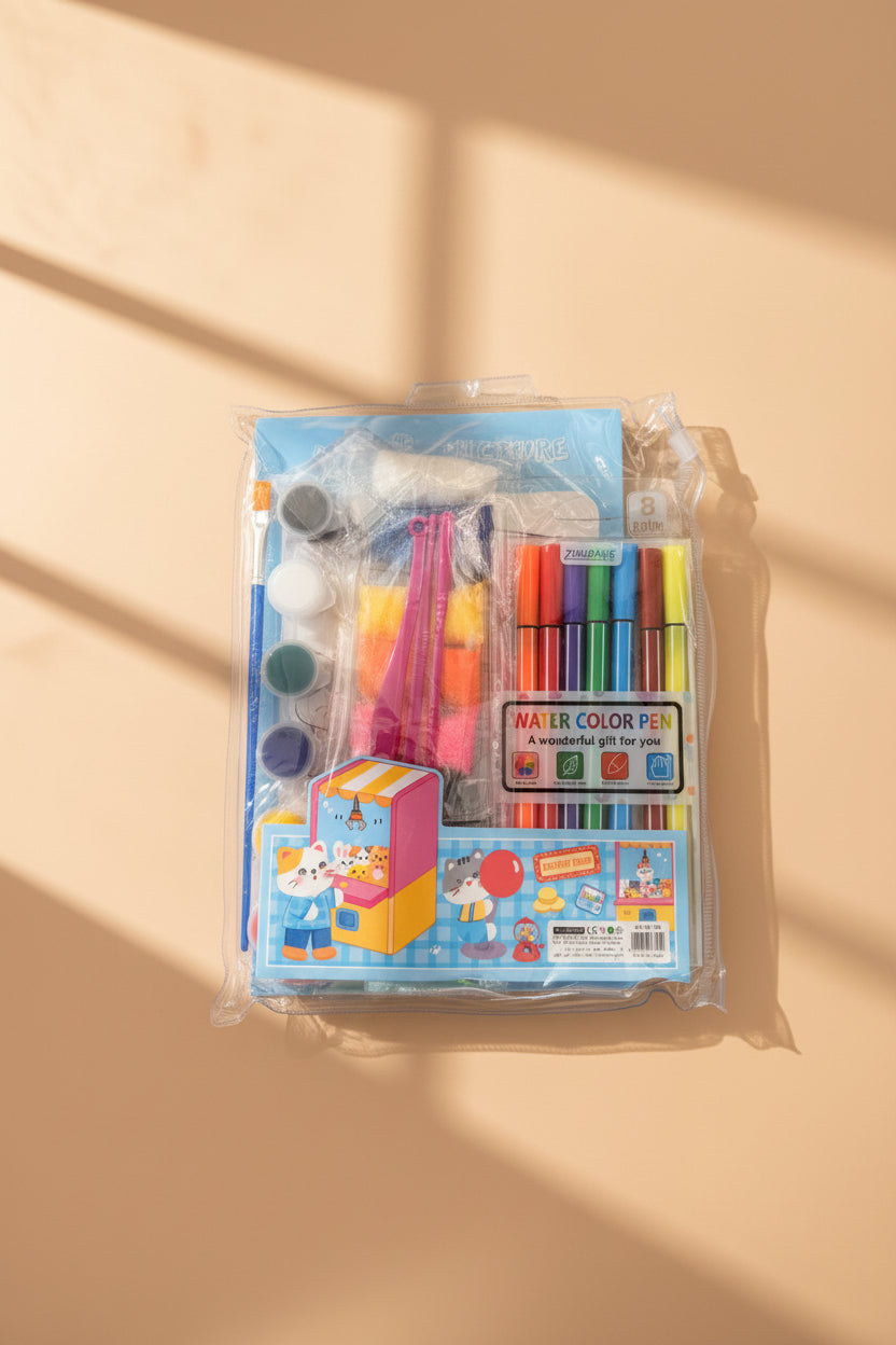 Kids Art & Craft Set with watercolor pens, paints, brushes and doodle book