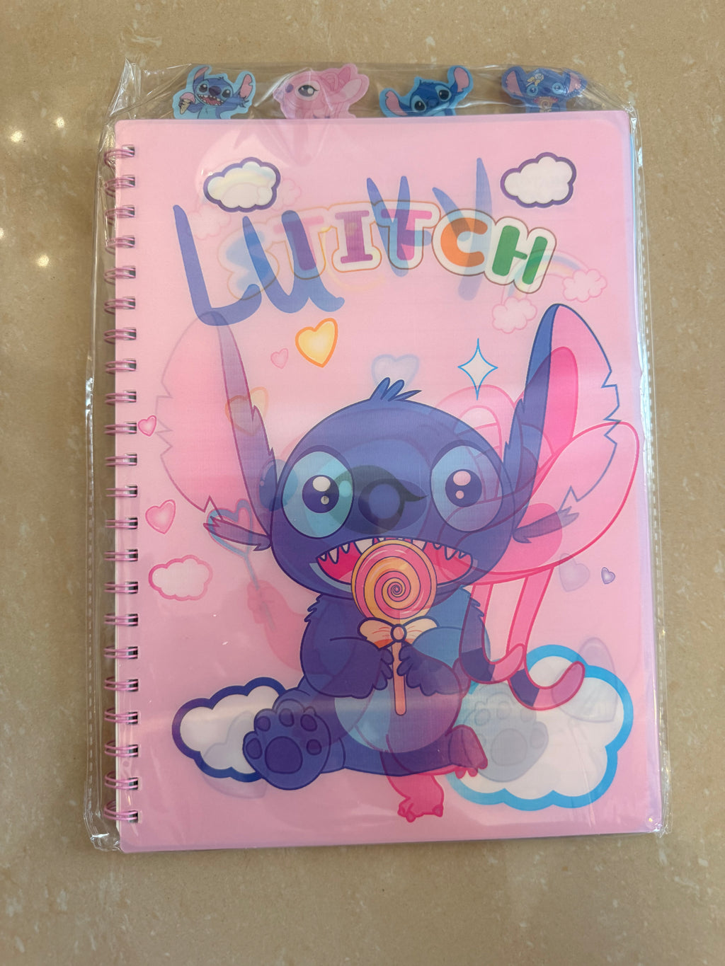 Stitch Spiral Notebook – Pink lollipop design