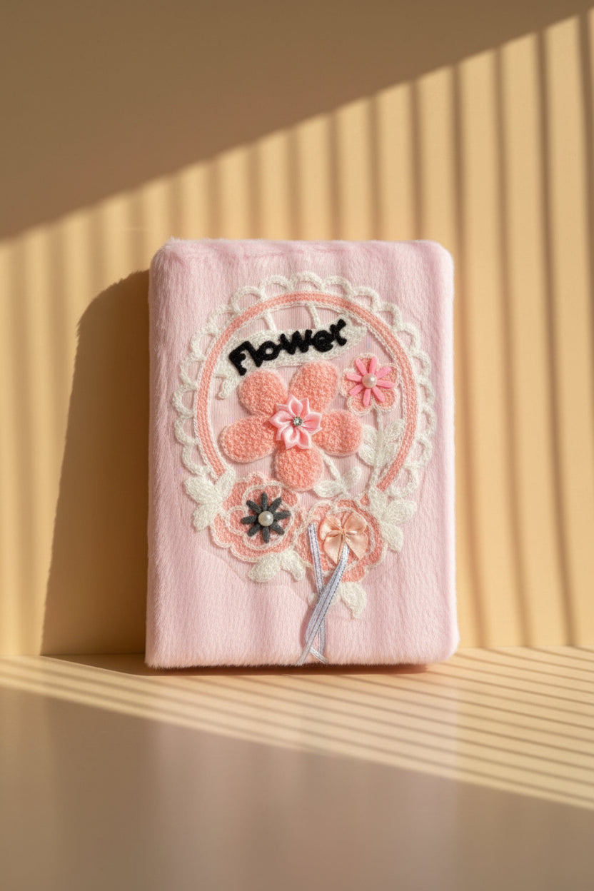 Flower Plush Notebook in Pink with 3D lace floral cover