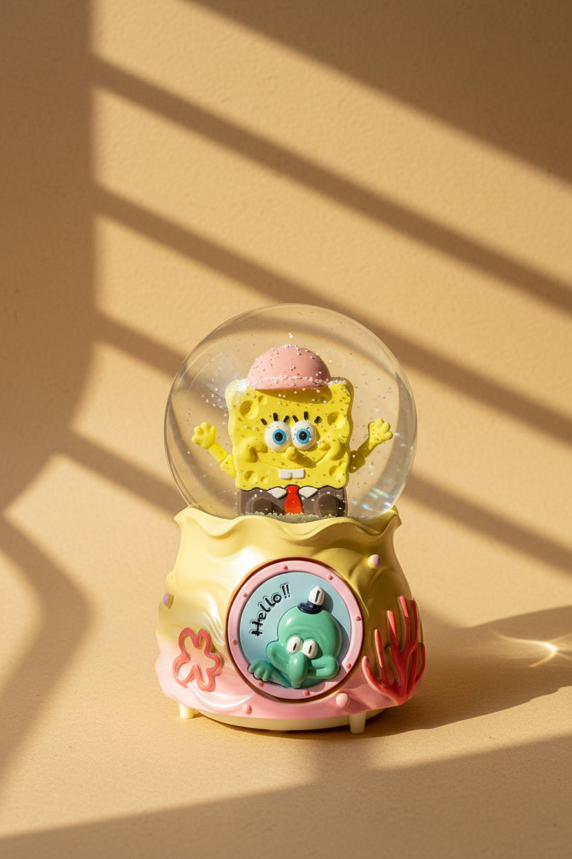 SpongeBob Snow Globe – SpongeBob with arms raised, Squidward porthole on coral reef base