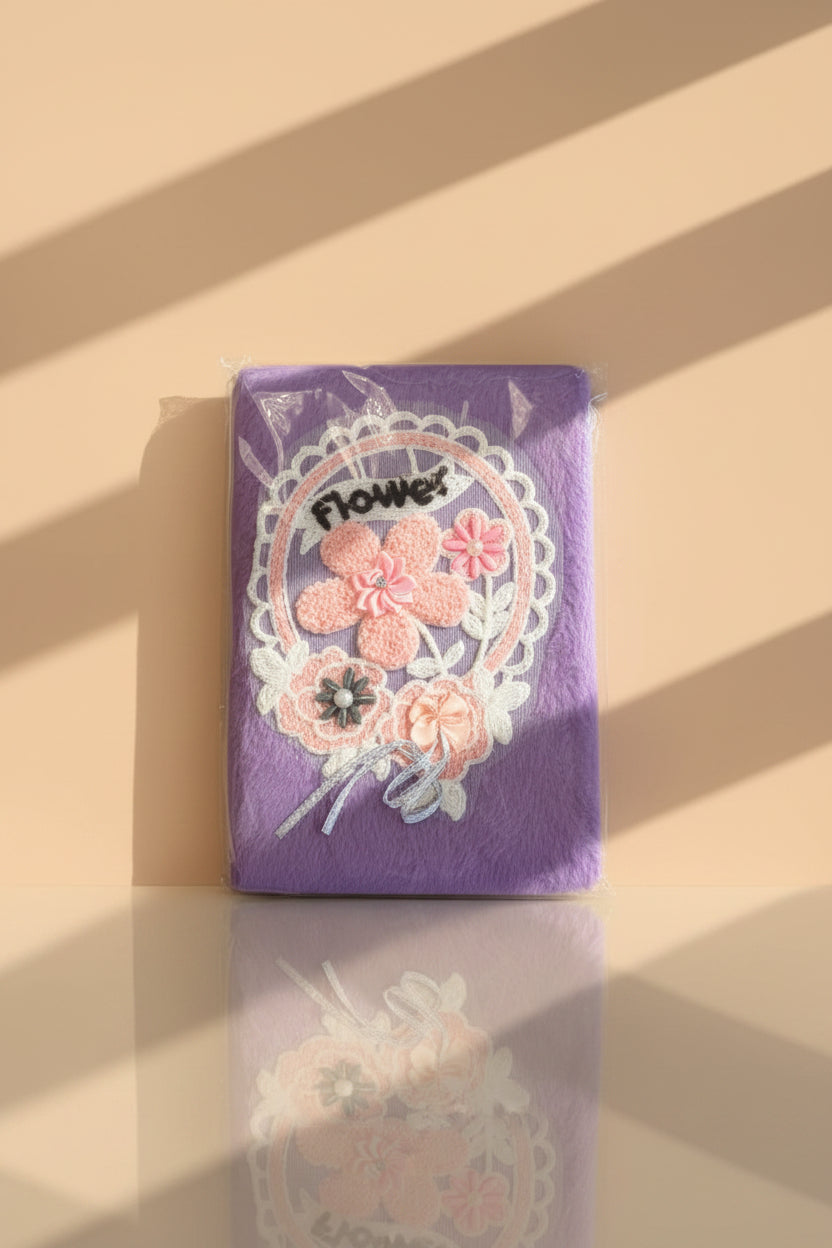 Flower Plush Notebook in Purple with 3D lace floral cover