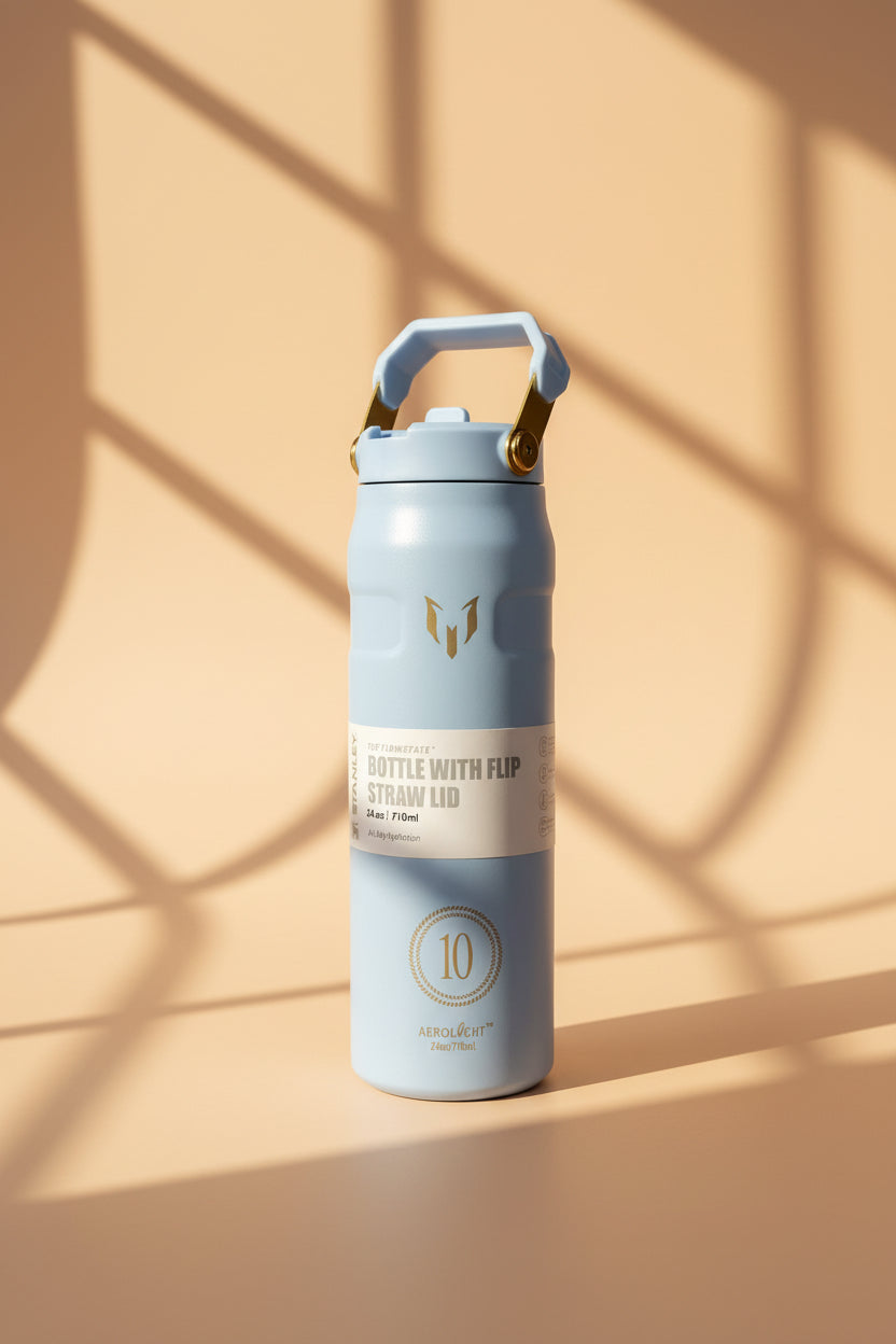 Stanley x Messi FlowState Bottle 24oz – light blue side view