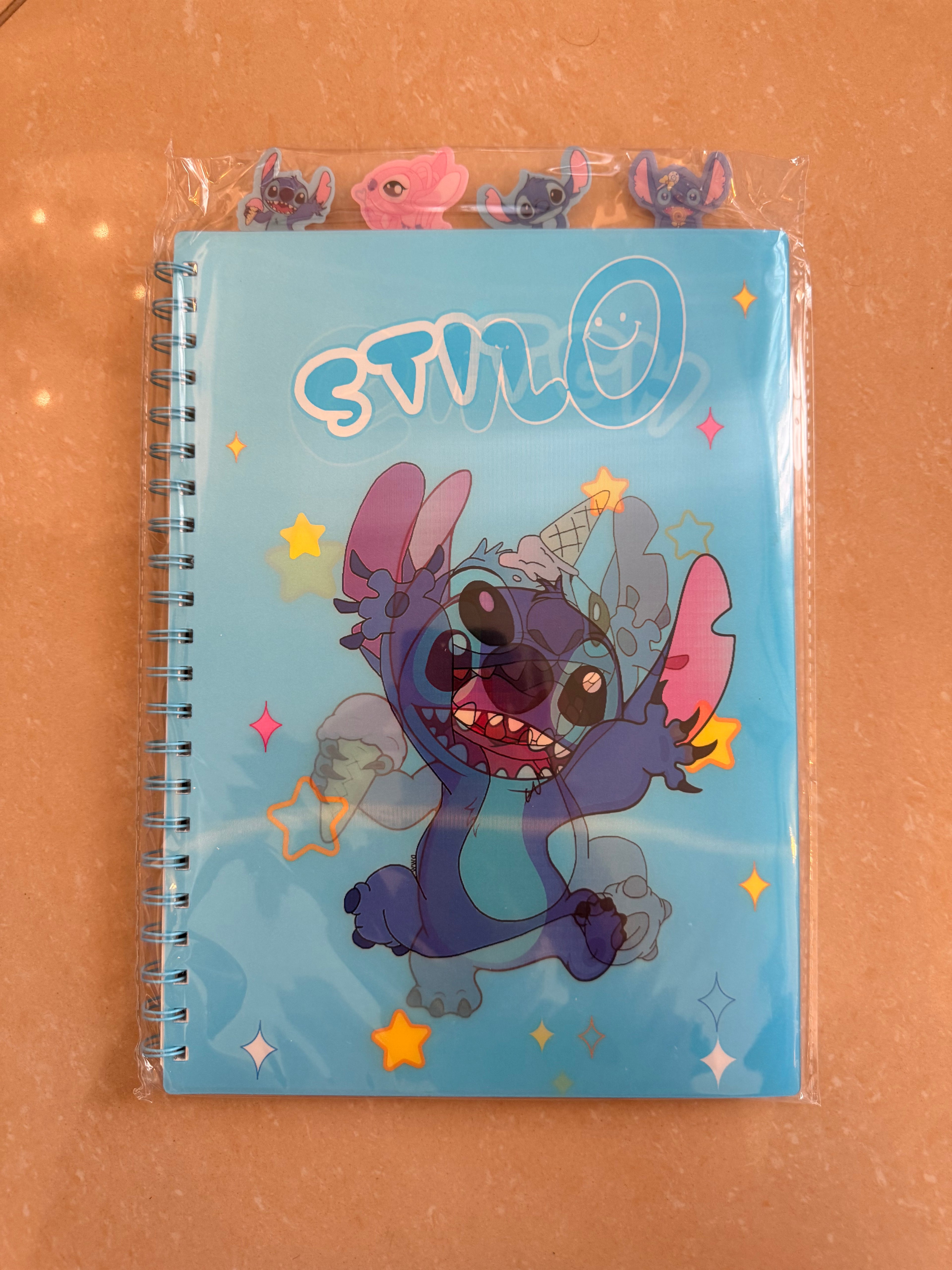 Stitch Spiral Notebook – Light Blue ice cream & stars design
