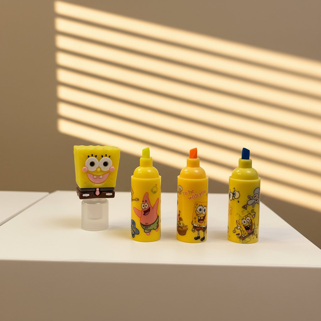 SpongeBob 3-in-1 Highlighter Set – side view of 3 yellow mini highlighters