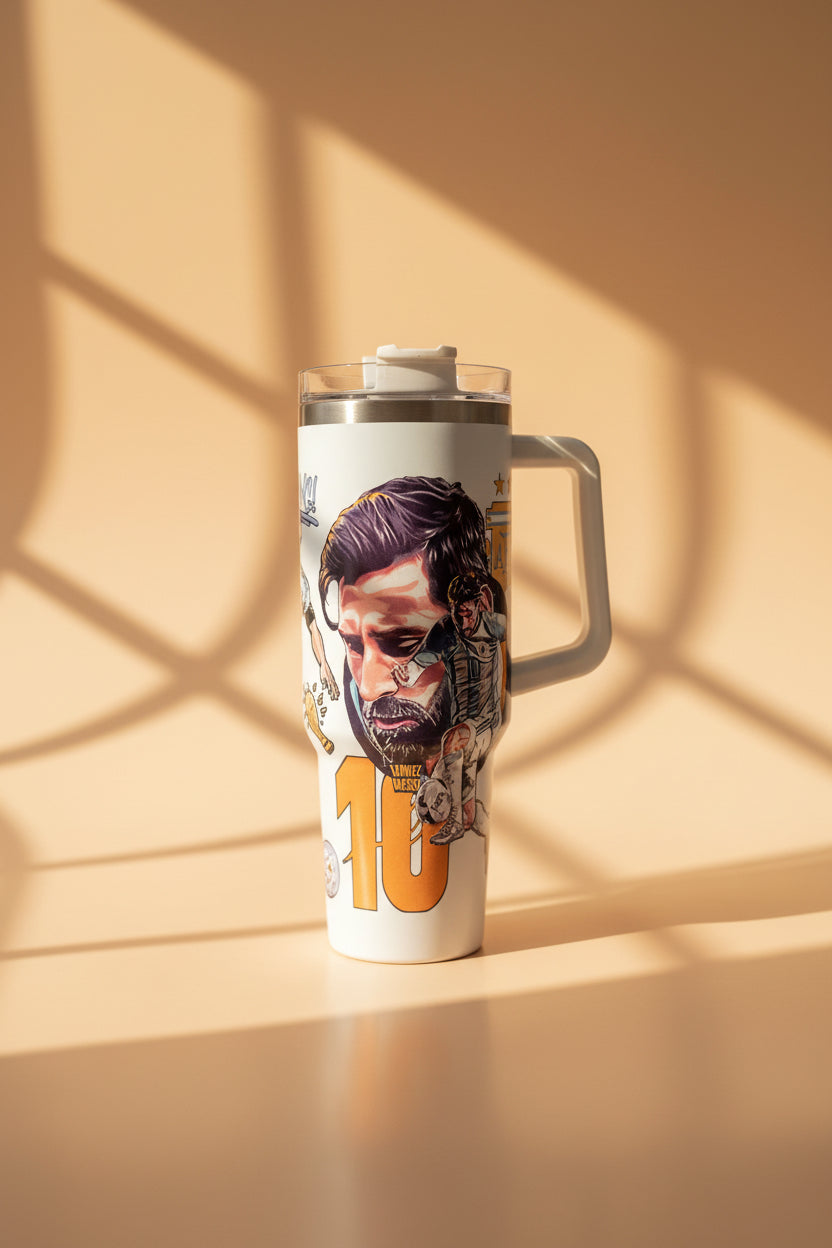 Messi Tumbler – White King design with Argentina jersey